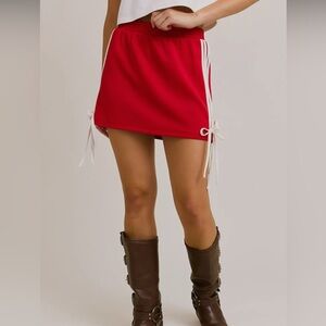 Red Drawstring Side-Tie Mini Skort